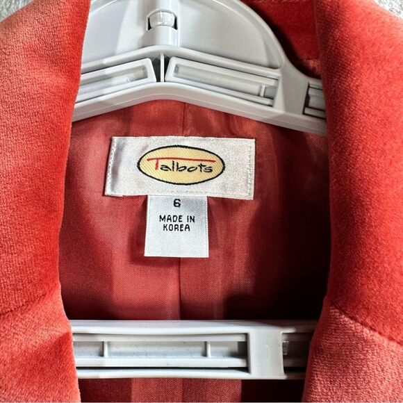 Vintage Talbots Velvet Blazer Jacket Burnt‎ Orange Cotton Silk Office Size 6 - Picture 2 of 8